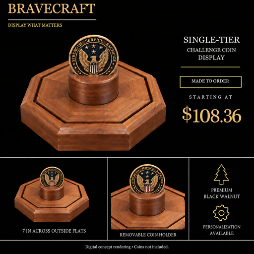 BraveCraft single-tier walnut challenge coin display digital concept. Starting at $108.36. Coins not included.